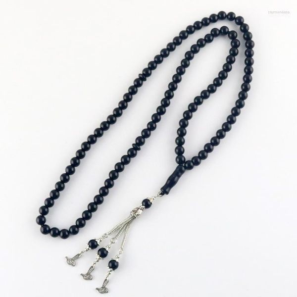 Filo Islamico Musulmano Tasbih Bracciale Nero Forma Rotonda Perline Preghiera Rosario Fili di Perline Raym22