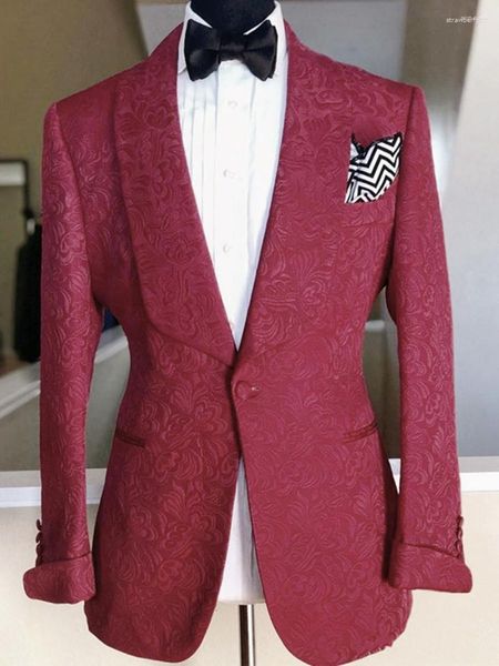 Ternos masculinos Personalizar smoking para noivo com gravação em relevo Jaqueta blazers Traje de Halloween Terno de homem elegante para casamento