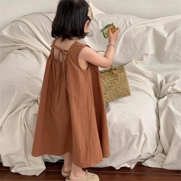 Mädchen Kleider Musselin Baby Koreanisch minimalistische ärmellose Panzerkleid für Kleinkindmädchen Kleidung fester Rückenless lockeres Sonnenbringer