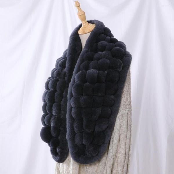 Sciarpe 2023 delle Donne di Marca Vera Pelliccia di Rex Pom Poms Moda Scialle Poncho Sciarpa Autunno Inverno Pashmina Avvolge Morbido