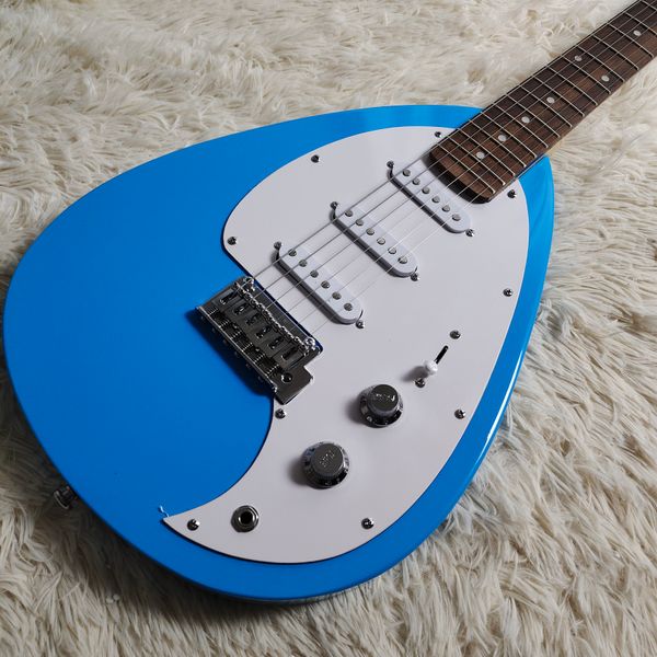 Custom Phantom Hutchins Brian Jones Vox Tear drop Signature Blue Electric Guitar Single Coil Pickups White Pickguard Tremolo Bridge Tuners Vintage