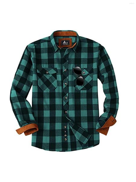 Camisas informales para hombre, camisetas de poliéster de manga larga a cuadros verde oscuro originales 2023, regalos de navidad