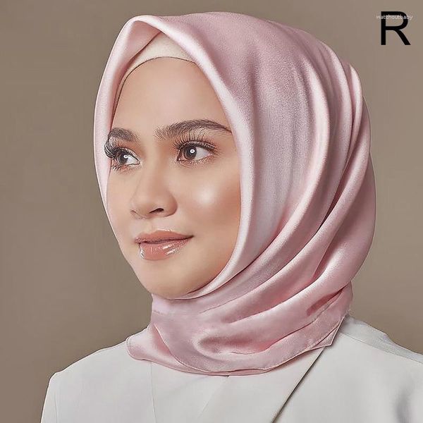 Cachecóis Feminino Seda Cetim Tiara 90cm Lenço Sólido Hijab Lenço Feminino Xales Quadrados Lenços de Cabeça Senhoras Casual