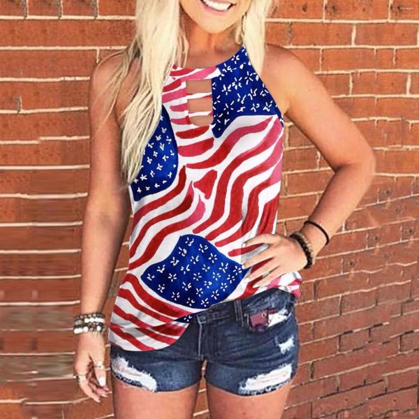 Frauen Tanks Frauen Sommer Ärmellose Amerika Flagge Gedruckt Aushöhlen Tank Baumwolle Tops Damen Casual T-shirt Für S-2XL 2023