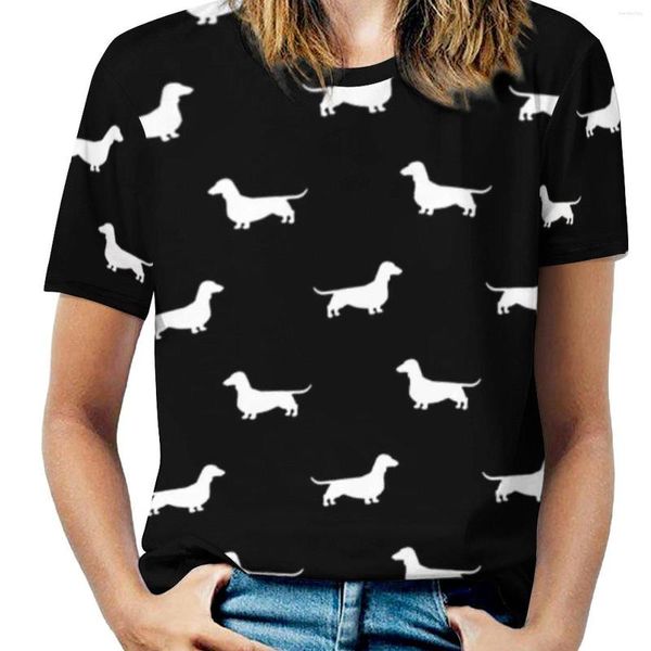 Kadın Tişörtleri Wiener Köpek Baskı T-Shirt Dachshund Silhouette Oldukça Kısa Kollu Tee Tişört Yaz Grafik Tee 4xl 5xl 6xl