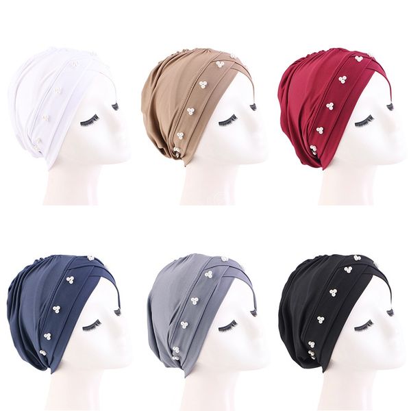 Bonés de Hijab de Turbante Muçulmano com Frisado Feminino Touca de Cabeça Feminina Feminina Muçulmana Turbante Mujer