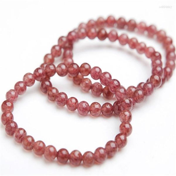 Strand All'ingrosso Genuine Natural Red Strawberry Quartz Crystal Round Bead Stretch Charm Bracelet Women Femme 6mm