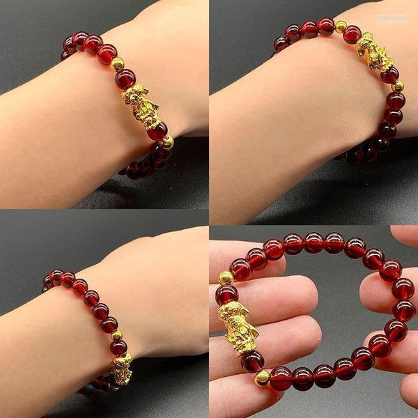 Strand Beaded Strands Stone Beads Bracciale Uomo Donna Unisex Cinese Feng Shui Pi Xiu Bracciale in ossidiana Oro Ricchezza Buona fortuna Pixiu