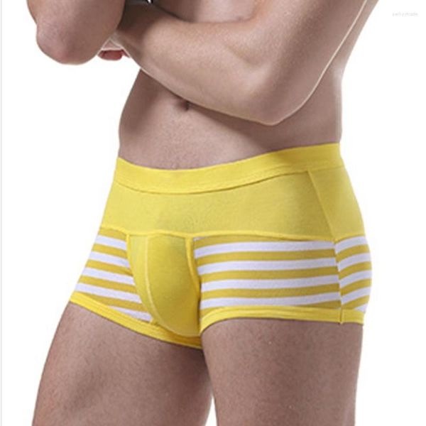 Cuecas 2023 Homens Cuecas de Algodão Listrado Biquíni Cintura Média Masculino Menino Sissy Shorts Bolsa Boxers Cuecas Calzoncillos Hombre