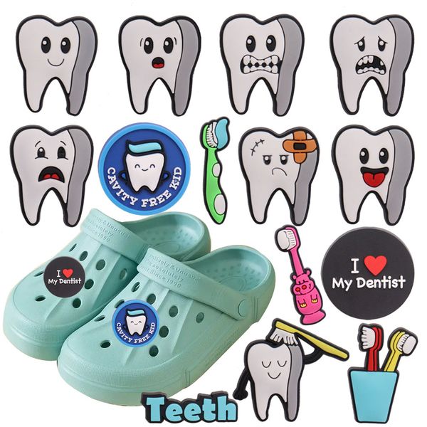 Schützen Sie den Zahn. Schuh-Charms. Zahngesundheit. Zahnbürste. PVC-Gartenschuh-Schnalle