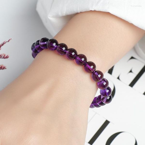 Strang Perlenstränge JD Synthetische Amethysten Elastische Armbänder Frauen Stretch Schmuck 8-12 Mm Lila Mineralsteinperlen Einfacher Armreif Yoga