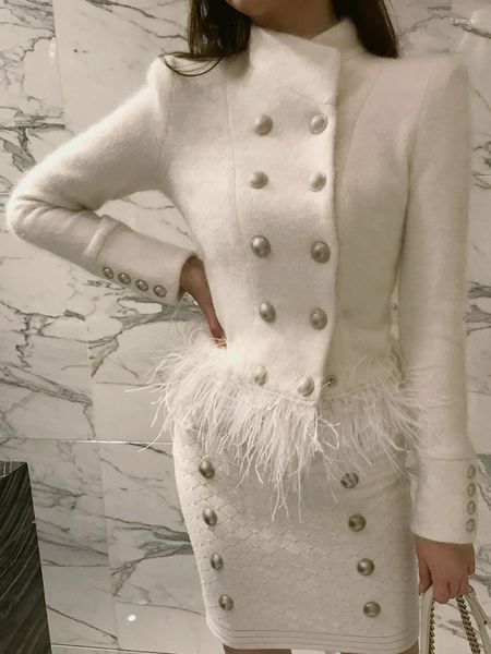 Giacche da donna M RAGAZZE Temperamento Patchwork Cappotto di piume per donna Colletto alla coreana Manica lunga Casual Bianco Moda femminile Autunno