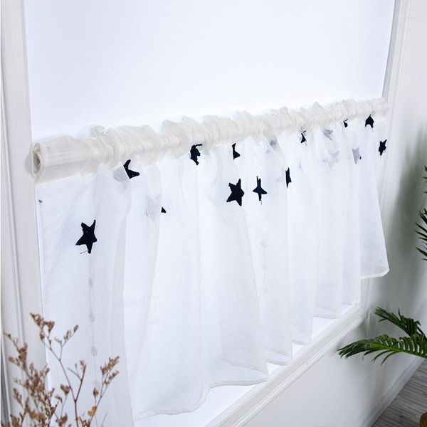 Cortina de transmissão de luz cortinas de bordado de estrela drapeado painel de tule para sala de estar varanda quarto café decoração de casamento