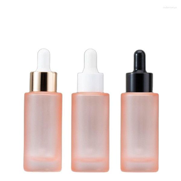 Bottiglie di stoccaggio Flacone contagocce 30ML 1oz Imballaggio cosmetico Fiale per pipetta di olio essenziale di vetro smerigliato rosa carino vuoto 10 pezzi