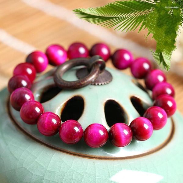 Charm Bracelets Handmade Rose Red Tiger Eye Beads Strand Pedra Natural Feminino Pulseira Moda Jóias Acessórios Raym22