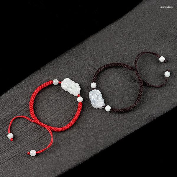 Strand Natural A Jade Pixiu handgewebtes rotes Seil/Kaffeeseil-Armband, Geschenkgutschein