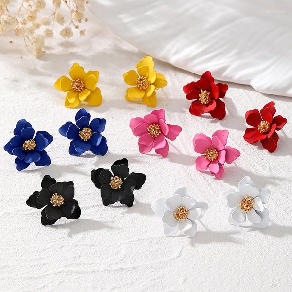 Brincos de metal vintage flor artificial feminino coreano multicolorido simulação flores planta brinco perfurado jóias de casamento