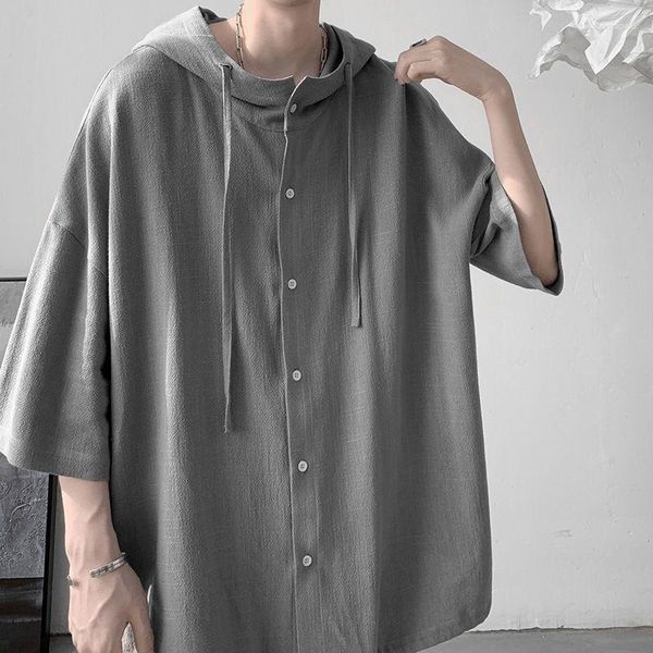 Camicette da donna Vintage Oversize Harajuku Streetwear Camicie da uomo Estate Casual stile giapponese Camicia con cappuccio allentata bianca nera da uomo