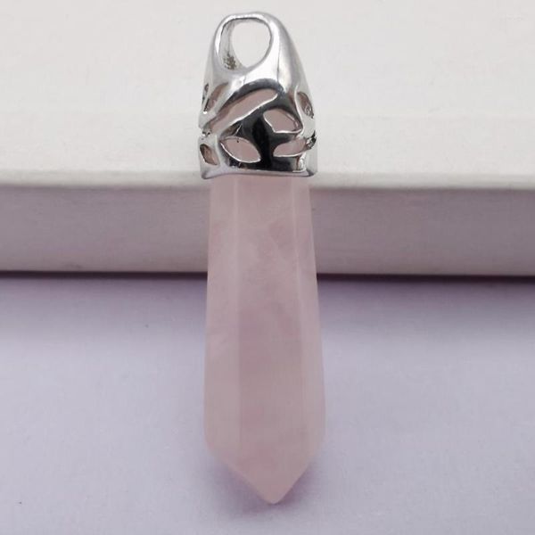 Colares com pingente 8 x 38 mm pedra cristal rosa joia pilar S218