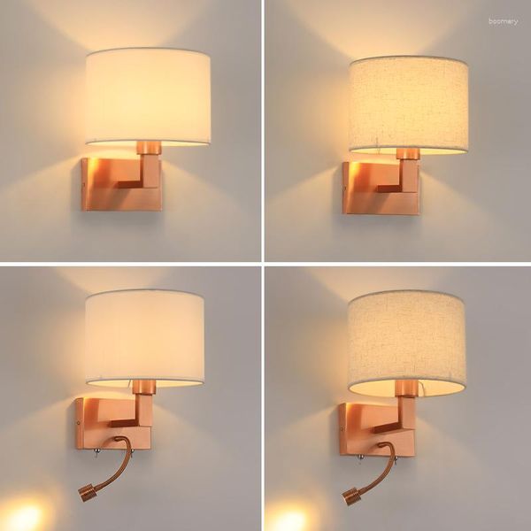 Duvar lambası Yuvarlak beyaz/bej kumaş gölgeli minimalist gül altın modern El Sconce Yumuşak Tüp 3W LED spot ışığı