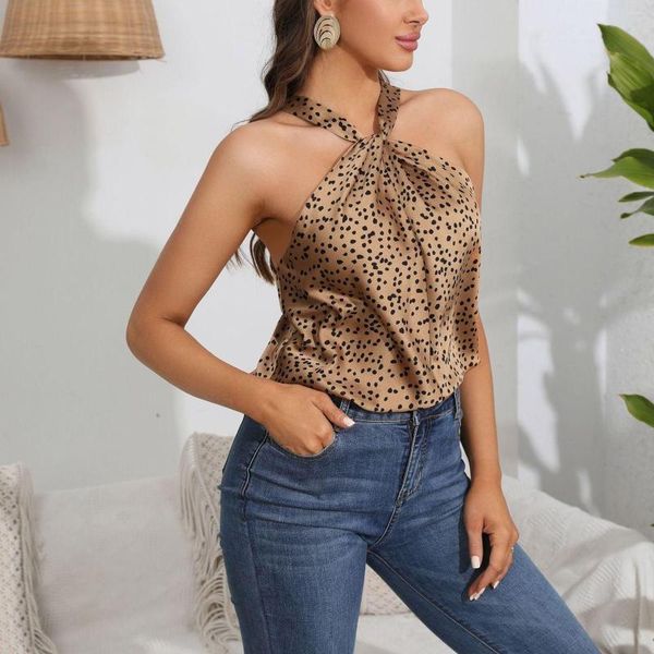 Serbatoi da donna Camicie da donna Camicetta senza maniche Summer Beach Top Sexy Halter Neck Leopard Casual Basic Tee Tunica Tank Camicette Donna