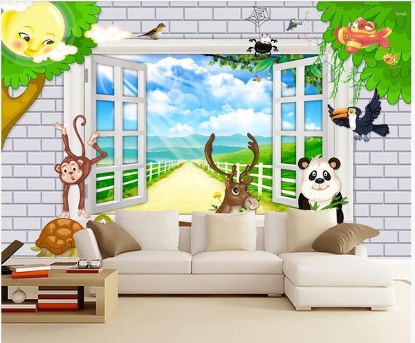 Wallpapers Benutzerdefinierte Po Wallpaper 3D-Wandbilder für Wände 3 D Backsteinmauer Fenster Landschaft Schöne Cartoon Kinderzimmer Wandpapiere