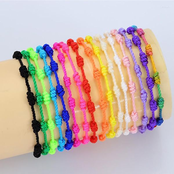 Pulseiras de link 2 pçs/set 10 nós pulseira de corda vermelha para amuleto de sorte feminino colorido amizade casal trança corda pulseira jóias