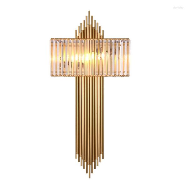 Duvar lambaları Altın Yuvarlak Tüp Metal Led Işıklar Fuaye Yemek Odası Sconce E14 Ampul 110-240V Ev Sanat Dekorasyonu Temiz Cam Labhade