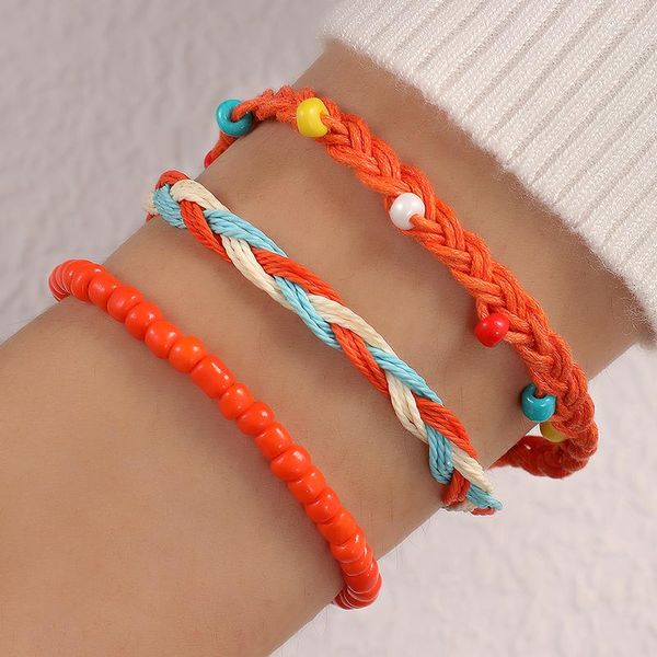 Charm-Armbänder Bohemian Orange Strickarmband-Set Perlen Damen dreiteilig mit verstellbarem Riemen23912