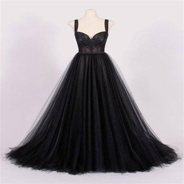 Черное a-line винтажное готическое свадебное платье с ремнями Простые элегантные неформальные свадебные платья с цветным корсетом назад короткий поезд 249n