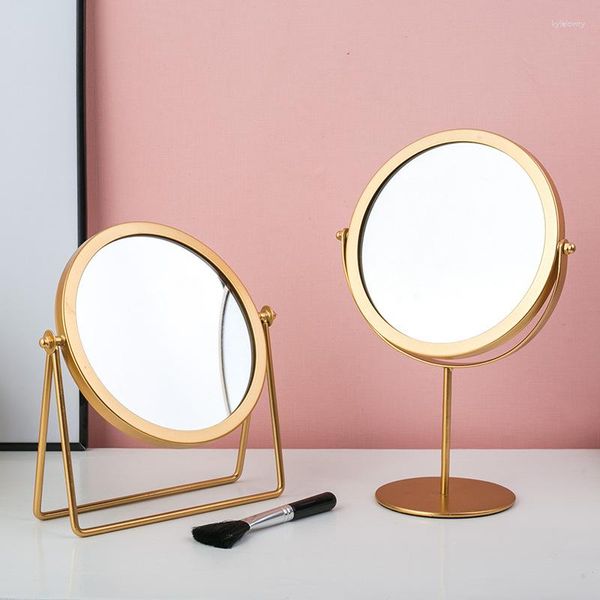 Pincéis de maquiagem Espelho Luz Luxo Retro Europeu Metal Dourado Área de Trabalho Quadrada Redondo Dormitório