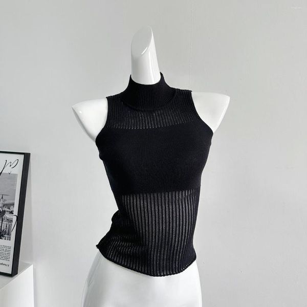 Canotta da donna Canotta patchwork Dolcevita Gilet lavorato a maglia Estetica Y2k Canotta Harajuku Stile coreano senza maniche