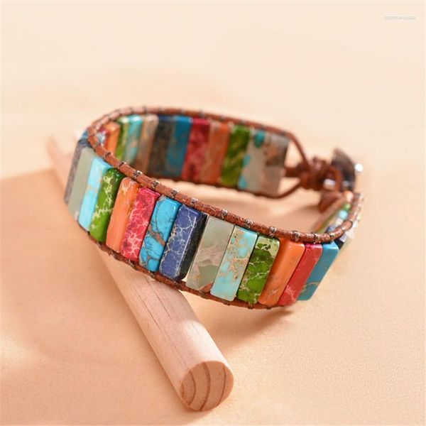 Strand Beaded Strands 1PC Colorful Stone intrecciato a mano Bracciale in pelle monostrato fai da te creativo misto Clr Design per uomini e donne Drop