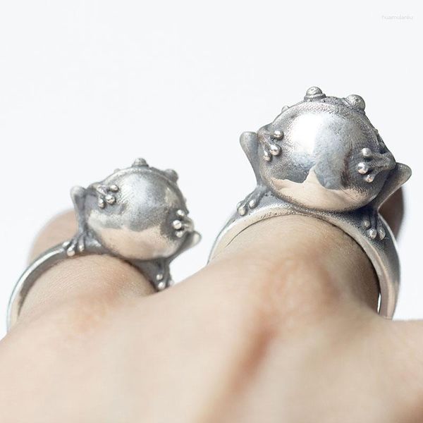 Cluster-Ringe aus 925er-Silber, Designer-Original-Kröten-Frosch-Mund-Paar-Ring, einzigartiger, kreativer, feiner Handwerks-Charm-Markenschmuck