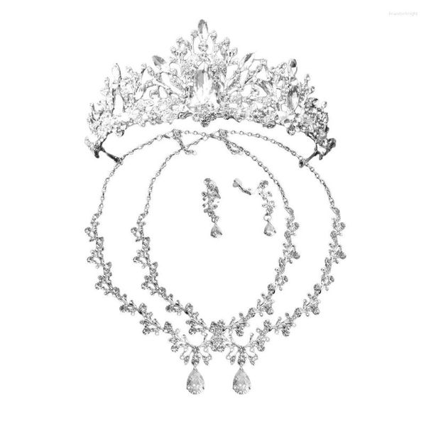 Collana Orecchini Set Gioielli da sposa Brillante strass Kit fascia da sposa Lega Zircone Decorazione Ornamenti natalizi in cristallo