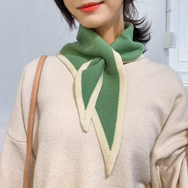 Cachecóis coreano de lã de inverno malha elástica arco cruz cachecol quente feminino cor sólida cachecol triangular gola macia babador