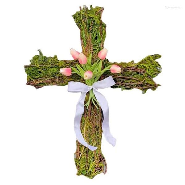 Fiori decorativi Corona di Pasqua Porta Croce Fiore Decorazione di arte della parete Crocifisso per la decorazione della chiesa della stanza di casa cristiana