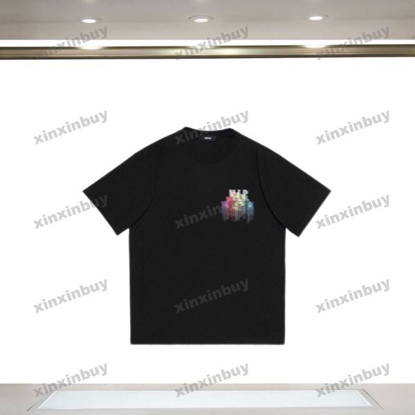 xinxinbuy Men designer Tee t shirt 23ss Borlas coloridas imprimir manga curta algodão feminino branco preto azul S-2XL