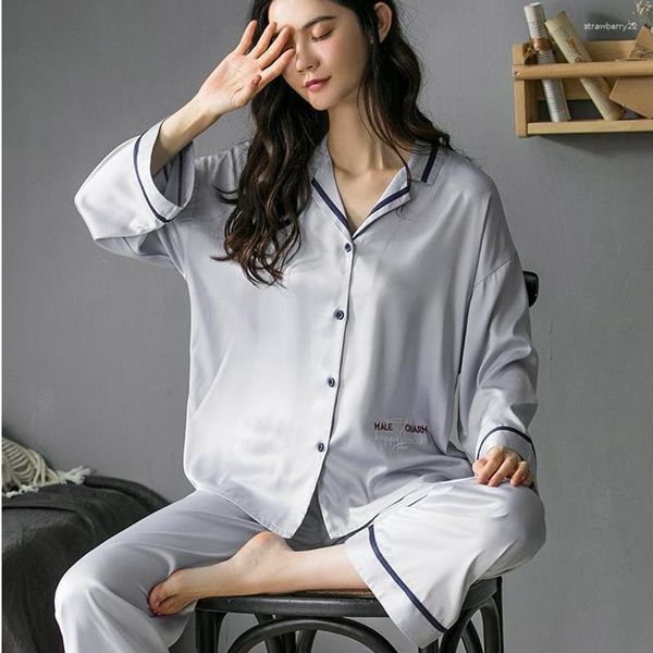 Pijamas femininos Pijamas Terno de duas peças 2023 Primavera Outono Coreano Moda Personalidade Cor Sólida Desgaste em Casa Pijamas Roupas Intimas Casuais Soltas