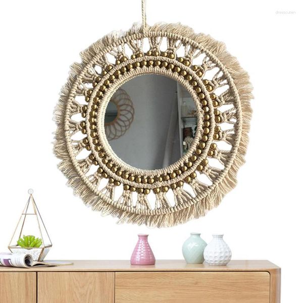 Figurine decorative Specchi circolari per parete Macrame Mirror Make-up Decorazioni per il bagno in stile nordico