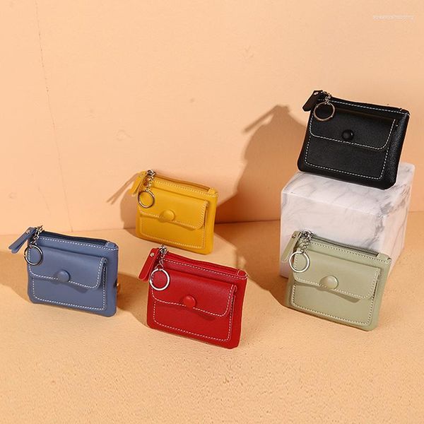 Carteiras femininas pequenas bolsas de moedas carteira de troca com zíper bolsas de dinheiro mini couro pu porta chaves bolsa embreagem