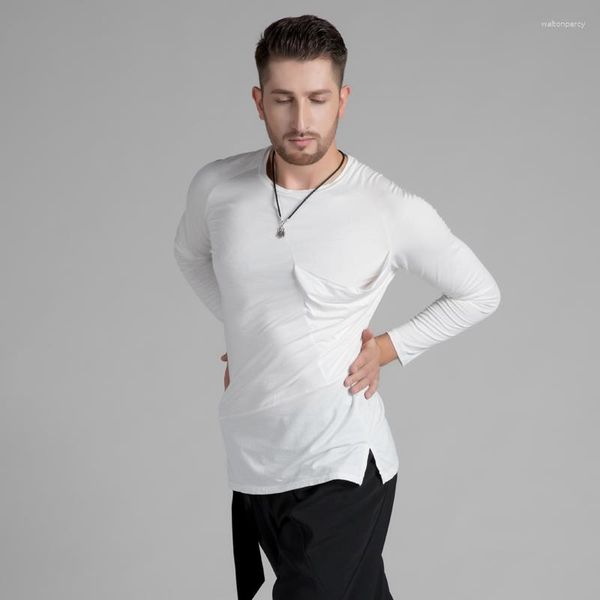 Stage Wear Top da ballo latina per uomo Camicetta da ballo manica lunga da ballo Costume Salsa Dancer Outfit White Tap BI424