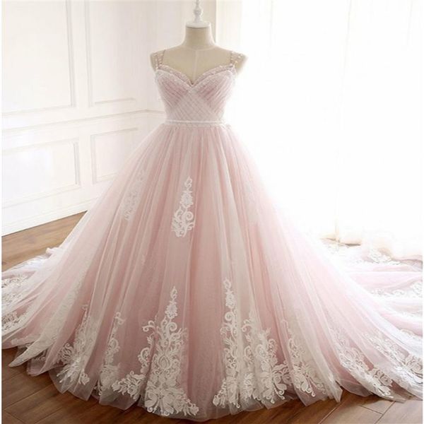 Romantik Allık Pembe Prenses Gelinlik Elbise 2022 Boncuklu Bir Çizgi Dantel Ülke Tasarımcı Mahkemesi Tren Gelin Gowns1994