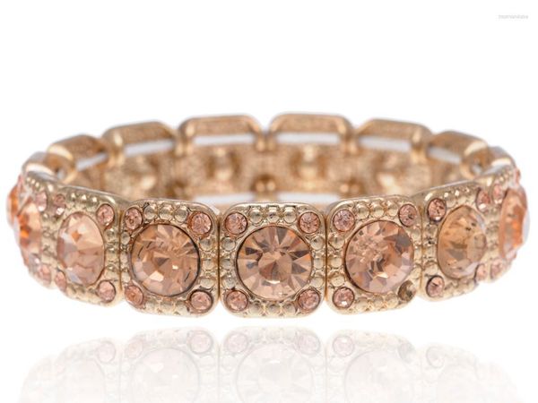 Bracciale rigido a forma di quadrato reale con strass di cristallo topazio tono dorato con fili di perline Raym22