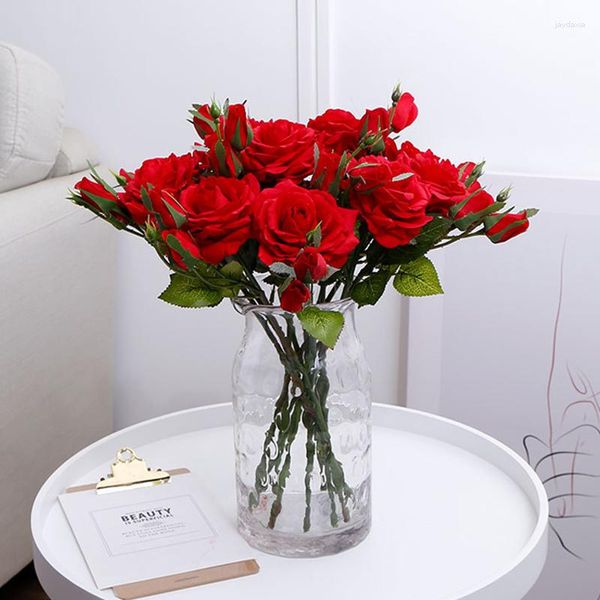 Flores decorativas 43 cm rosa plantas artificiais flor 1 cabeça grande e 2 botões falsos para decoração de casa decoração de casamento presente de dia dos namorados