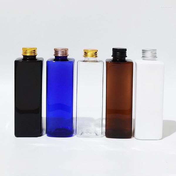 Bottiglie di stoccaggio 30pcs 250ml bottiglia di plastica PET quadrata vuota con tappo in alluminio per gel doccia shampoo contenitore di sapone liquido cosmetico