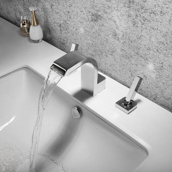 Banyo lavabo muslukları skowll krom musluk şelale 3 delik 2 kollar soğuk su güverte monte edilmiş Tapware Havzası Karıştırıcı