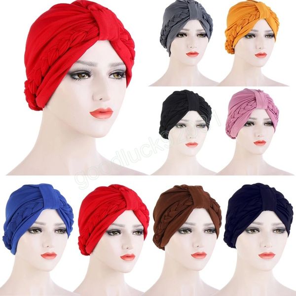 Donne indiane Musulmane Hijab Braid Knot Top Chemio Cap Cancer Bonnet Perdita di capelli Cappello Turbante arabo islamico Femme Berretti Headwrap Sciarpa