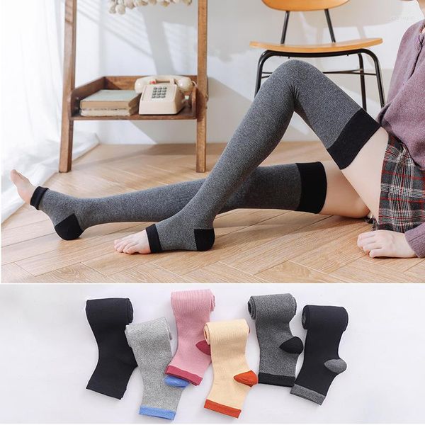 Meias femininas leggings joelho outono e inverno espessamento tubo longo pressão mostrar perna fina coreano meio pé de altura