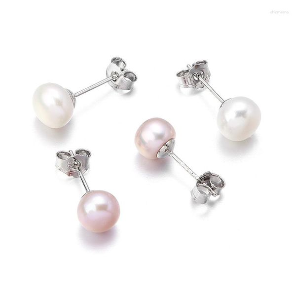 Orecchini a bottone Orecchini di perle naturali 18 7mm Alla moda per le donne 1 paio di gioielli di perle d'acqua dolce Regalo Articoli all'ingrosso